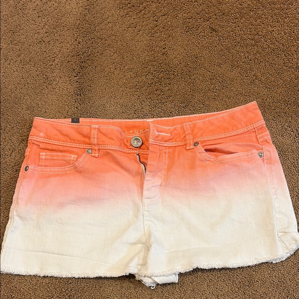 Orange and White Ombre Denim Shorts
